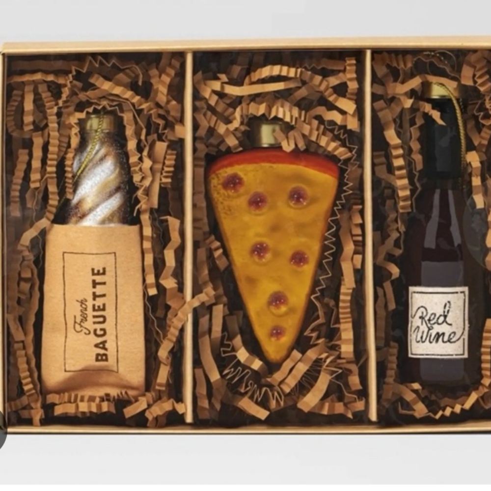 Wine, Cheese, And French Baguette Ornament Set